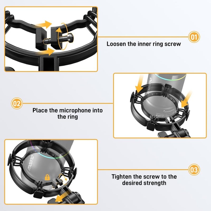 Maono PD200X/PD200XS Shock Mount - Professional Custom Microphone Mounts Reduces Vibration Noise, Removable Shock Mount for Microphones with a Diameter of about 56mm/2.2 Inches - Image 3